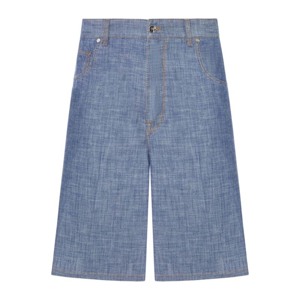 Fendi Men Light Blue Chambray Bermuda Shorts
